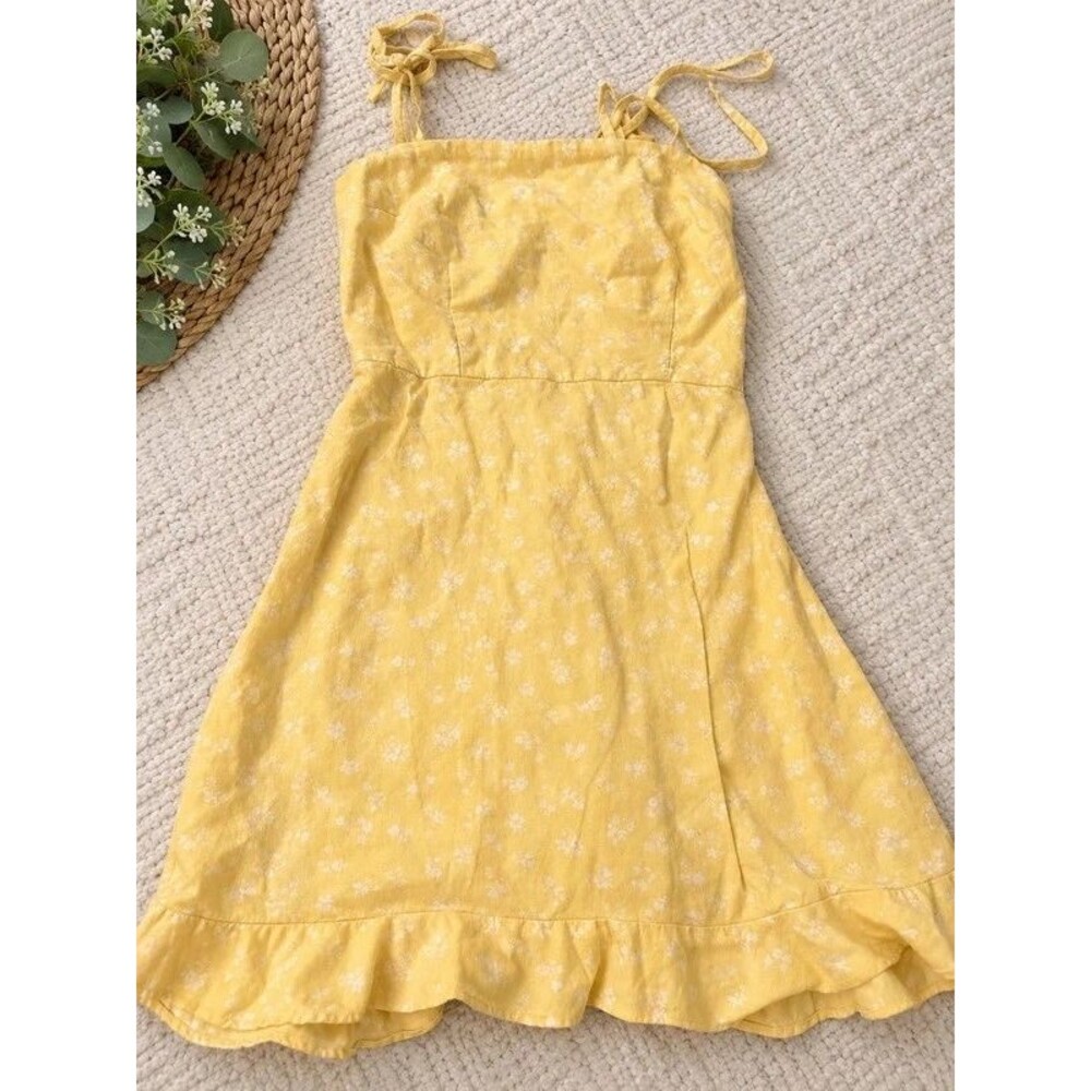 Abercrombie & Fitch Yellow Floral Tie Strap Mini Dress Size S SKU 535